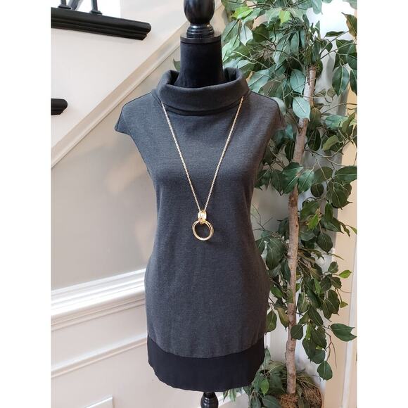 Express Shift Dress Women's Small Gray Pockets Back Zip Sleeveless Mock Neck - Picture 1 of 13